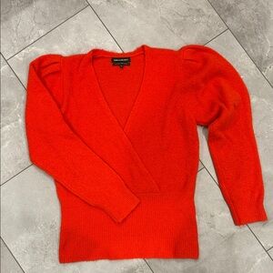 Something Navy Vibrant Orange V-Neck Sweater